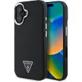 GUESS iPhone 16 Grained Triangle Logo-deksel - MagSafe-kompatibel - Svart