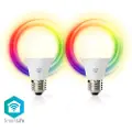 Nedis Wi-Fi Smart - LED-lyspære - form: A60 - E27 - 6 W (ekvivalent 40 W) - klasse G - RGB/varmhvitt/hvitt lys - 2700 K (en pakke 2)