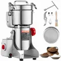 Vevor 750g elektrisk kornmøllekvern, høyhastighets 2000W kommersielle krydderkverner, pulvermaskin i rustfritt stål, for tørre korn, krydder, frokostblandinger, kaffe, mais, pepper, svingtype
