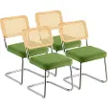 Vevor rottingstoler, sett med 4, spisestuestoler i mid-century modern-stil, polstret fløyelsstol med rottingrygg, retro spisestue- og kjøkkenstol for stue, soverom, leserom, kontor, grønn