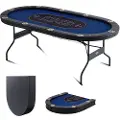 Vevor Sammenleggbart pokerbord for 10 spillere, Blackjack Texas Holdem pokerbord med polstrede skinner og koppholdere i rustfritt stål, bærbart sammenleggbart kortspillbord, 84" ovalt kasinospillbord