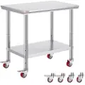 Vevor Stainless Steel Catering Arbeidsbord 36x24 tommer Kommersielt arbeidsbord med 4 hjul Kommersiell matforberedende arbeidsbenk med fleksibel justering Hylle for kjøkkenbord