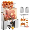 Vevor Kommersiell appelsinjuicer, 120 W automatisk juicer med vannkran, appelsinpresse i rustfritt stål 20 appelsiner/minutt, med uttrekkbar filterboks, PC-deksel, 2 bøtter for oppsamling av skall
