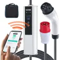 Vevor bærbar elbillader type 2, 16A 3,68 kW/11 kW, elbillader med 7,5 m ladekabel CEE 16-plugg LCD, IEC 62196 ladestasjon for elbiler til hjemmet med bæreveske og ladekabelkrok, IP66