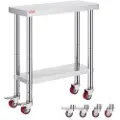 Vevor Stainless Steel Catering Arbeidsbord 30x12 tommer Kommersielt kjøkkenbord med 4 hjul Kommersielt matforberedende arbeidsbenk med fleksibel justering Hylle for kjøkkenbord