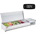 Vevor Kjølt krydderstasjon, 155 W kjølt krydderstasjon for benkeplate, med 4 1/3 panner og 4 1/6 panner, 304 rustfritt stål hus og PC-lokk, sandwich-tilberedningsbord med rustfritt stålbeskyttelse, CE