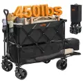 Vevor Sammenleggbar Dobbeltdekkervogn, 400L Sammenleggbar Vognvogn med Terrenghjul, Kraftig Sammenleggbar Vognvogn 147-227 kg Vektkapasitet for Camping, Shopping, Hage, 132 cm Ekstra Lang Forlenger