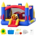 Vevor Oppblåsbart hoppehus, utendørs lekehus-trampoline av høy kvalitet, hoppende hoppeborg med vifte, sklie og oppbevaringspose, hoppeborg for familien i hagen, for barn i alderen 3–8 år, 160x94x96 t
