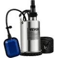 Vevor nedsenkbar vannpumpe, 550W 9500L/t, med 10 m ledning og automatisk flottørbryter, bærbar i rustfritt stål for rent, tømt oversvømt område, svømmebassenger, boblebad, for vanning