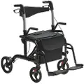 Vevor 2 i 1 Rollator Walker &amp; Transport Stol for seniorer, Sammenleggbar Rolling Walker Rullestol Combo &amp; Fotstøtter, Lett aluminium Mobility Walker med justerbart håndtak, terrenghjul, 136 kg