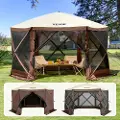 Vevor Pop-up-paviljongtelt, pop-up-skjermtelt med 6 sider, solskjerming, 6 avtakbare vindduker og nettingvinduer, 11,5 x 11,5 fot, hurtigsettende skjermtelt med myggnetting, brunt