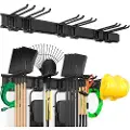 Vevor Garage Tool Organizer, 800 lbs maks belastningskapasitet, Veggmontert Hage Hage lagringsstativ Kraftig med 6 justerbare kroker og 3 skinner, for hageverktøy, spader, trimmere og slanger