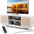 Vevor TV-stativ i rotting 191 cm TV Boho TV-skap hvitt TV-skap