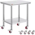 Vevor Stainless Steel Catering Arbeidsbord 30x24 tommer Kommersielt arbeidsbord med 4 hjul Kommersiell matforberedende arbeidsbenk med fleksibel justering Hylle for kjøkkenbord