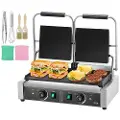 Vevor Kommersiell Panini Grill, 3600W elektrisk sandwichpaninimaskin, dobbel sandwichpresse i rustfritt stål, paninigrill med temperaturkontroll, 48x23cm hel flat emaljerte tallerken, for hamburger, b