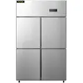 Vevor Kommersielt kjøleskap med rekkevidde, 4 dører stående drikkekjøler, 27,5 cu.ft side-ved-side fryser, rustfritt stål merchandiser kjøleskap, bedriftskjøleskap for snacks og drikke, sølvfarget