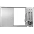 Vevor BBQ-tilgangsdør, 787x609 mm dobbel utendørs kjøkkendør, innfelt dør i rustfritt stål, dobbelvegg vertikal dør med håndtak og kroker, for grilløy, grillstasjon, utendørsskap