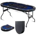 Vevor 8-spillers sammenleggbart pokerbord, blackjack Texas Holdem pokerbord med polstrede skinner og koppholdere i rustfritt stål, bærbart sammenleggbart kortbrettspillbord, 72" ovalt kasino-fritidsbo
