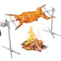 Vevor elektrisk grillsett for rotisseriegrill, 56 tommer 132 lbs kapasitet, automatisk 52W motor høydejusterbar universal stekestativ, grillsett i rustfritt stål, spydstang med varmeskjold for gris og