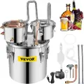 Vevor Moonshine Still Distiller 5Gal 21L Rustfritt Stål Vanndestiller Kobberrør med Sirkulasjonspumpe Hjemmebryggingssett Innebygd Termometer for DIY Whisky Vin Brandy Spirits