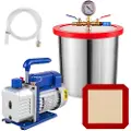 Vevor 11 l (3 gallon) 117 l/min (4 CFM) ett-trinns vakuumpumpe, 186 W (1/4 hk) vakuumkammer rustfritt stål vakuumavgassingskammer 160F akryllokksett