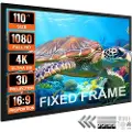 Vevor 110-tommers diagonalt projektorlerret 16:9 4K HD-projektorlerret filmlerret fast ramme 3D-projektorlerret for hjemmebruk og utendørs bruk (110 tommer)