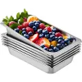 Vevor 6-pakning damppanner, 20,9 x 12,8 x 3,9 tommer dyp damppanne, full størrelse 13 liter, dyp matbeholder, ovnsbrett i rustfritt stål, hotellpanner, anti-jam damppanne til mat