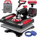 Vevor Heat Press Machine 12 x 15 tommer 360° Rotasjon Swing Away Red Heat Press 5 I 1 Heat Press 1000W Sublimeringsmaskin 5 I 1 Skjortetrykkmaskin Dual-Tube Oppvarming for DIY-krus og T-skjorter Cap