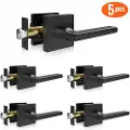 Vevor dørhåndtak til passasjer, 5-pakning matt svart dørhåndtak, venstre- eller høyrehendt vendbar håndtak uten låsing, 45° rotasjon for åpning, firkantede innvendige dørhåndtak for ganger, garderober