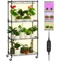 Vevor plantestativ med vekstlys, 4 nivåer, 45 W innendørs vekstlyshylle med 3 spektrumlysmoduser, metallplantehylle med timer Grdena plantestativ for frøstart 23,6" L x 13,8" B x 49,8" H