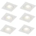 QAZQA Sett med 6 hvite, firkantede innfelte spotlights GU10 50 mm IP44 - Xena
