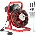 Vevor avløpsrensemaskin 75FT x 1/2 tommer, kloakkskrue manuell mating, 370W elektrisk avløpsrensemaskin med 4 kuttere og luftaktivert fotbryter for 2" til 4" rør