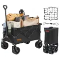 Vevor Sammenleggbar Strandvogn, 113 L Strandvogn med Terrenghjul, Kraftig Sammenleggbar Strandvogn Maks 112 kg med Drikkeholdere, Sportsvogn for Camping, Shopping, Hage