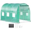 Vevor Walk-in Tunnel Drivhus, 10 x 7 x 7 fot Portable Plant Hot House med galvaniserte stålbøyler, 1 toppbjelke, diagonale stolper, glidelåsdør og 6 rullevinduer, grønn