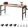 Vevor justerbar arbeidsbenk arbeidsbordplate, mål: 180 x 61 cm justerbar høyde: 72-100 cm maks belastning 1460 kg bord med stikkontakter treplate for kontor hjemmegarasje