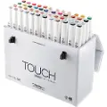 Touch Brush Marker 48stk i gaveæske, pensel + medium kantet spids - Perfekt til Cozy Coloring
