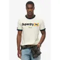 Superdry for man. M1012023A Graphic work t-shirt with beige Core Ringer logo (S), Casual, Cotton, Short sleeve