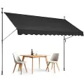 Vevor 138 x 47" terrassemarkise uttrekkbar, markise solskjerm med manuell sveiv, utendørs terrassetak, justerbar høyde fra 86 til 122 tommer, for terrasse/balkong/hage, svart