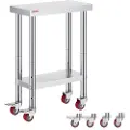 Vevor Rustfritt stål Catering Arbeidsbord 12x24 tommer Kommersielt arbeidsbord med 4 hjul Kommersielt matlagingsarbeidsbenk med fleksibel justering Hylle for kjøkkenbord