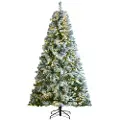 Vevor juletre, 7,5 fot forhåndsbelyst, kunstig juletre med flokk, 550 hvite LED-lys, 1346 grentupper, metallbase for hjemmefest og kontordekorasjon