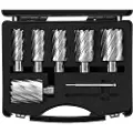 Vevor ringformet kuttersett, 6 stk universalskaft Mag-bor, 2" skjæredybde, 1" til 2" skjærediameter, M2AL høyhastighetsstål, med 2 pilotstifter og bærbar kasse, for bruk med magnetiske bor