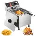 Vevor Kommersiell frityrkoker, 1750 W elektrisk benkeplatefrityrkoker med kurv og høydejusterbare føtter, 12 Qt / 11,5 L rustfritt stål enkeltoljefrityrkoker, temperaturkontroll, overopphetingsbeskytt