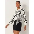 Victorio & Lucchino , V&L for woman. 3666794 Black, white fringed jumper with box collar, black (M), Casual, Acrylic, Long sleeve
