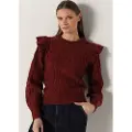 LOIS Jeans for woman. 452832392 Round neck jumper with ruffles on shoulders maroon (XS), Casual, Acrylic, Long sleeve, Burgundy