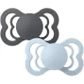 BIBS Smekker Napp 2-pakning Supreme 6-18m Silikon Iron/Babyblå