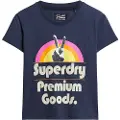 Superdry for woman. W1011252A Short sleeve 70s Retro Font Graphic Graphic navy t-shirt (XS), Casual, Cotton