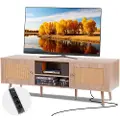 Vevor Rattan TV-stativ for 65" TV Boho TV-stativ med innebygget stikkontakt Eik