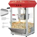 Vevor popcornmaskin, 850W popcornpoppermaskin, 225 g vannkoker lager 48 kopper per porsjon, popcornmaskin på benken med herdet glass, inkluderer 4 skjeer, kinostil, rød