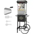Vevor popcornmaskin med handlevogn, 850W popcornpoppermaskin, 225 ml vannkoker lager 48 kopper per porsjon, popcornmaskin utstyrt med herdet glass, inkluderer 4 skjeer, kinostil, svart
