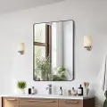 Vevor Veggmontert sminkespeil, 0,15" tykt, 22" x 30" speil med ramme i aluminiumslegering og eksplosjonssikker film, ripebestandig speil med Z-formet brakett, passer til bad/soverom/stue
